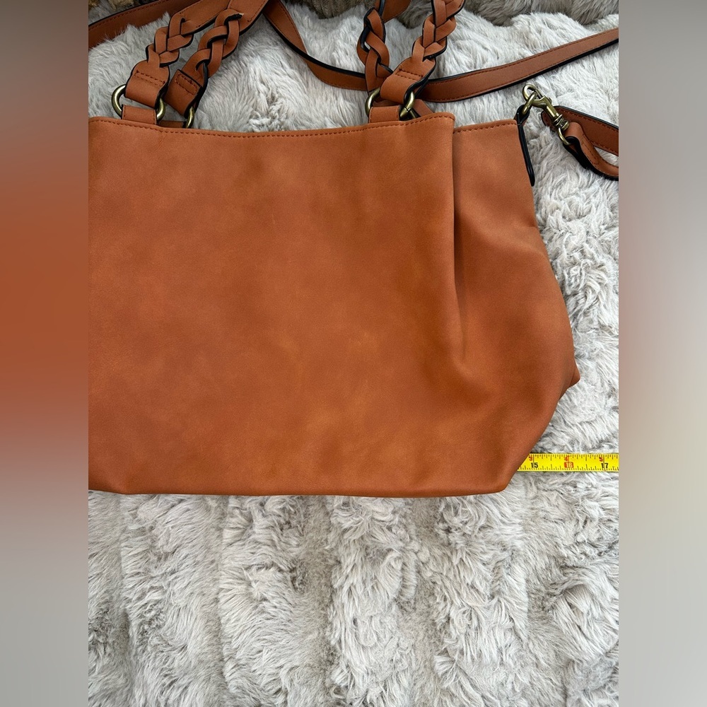 Women’s Brown Universal Thread Shoulder Bag Crossbody Faux Suede Tote Purse - Picture 6 of 7